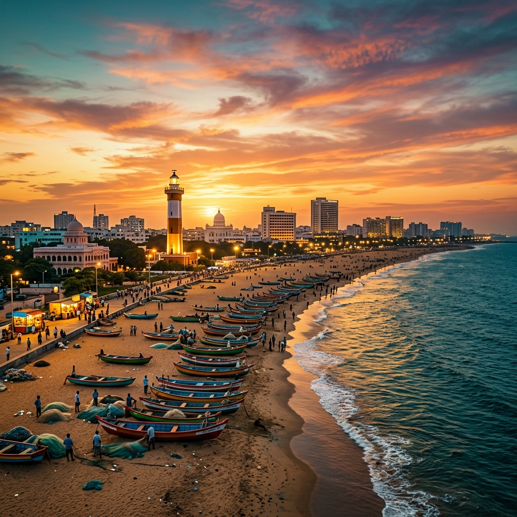 Chennai skyline at golden hour